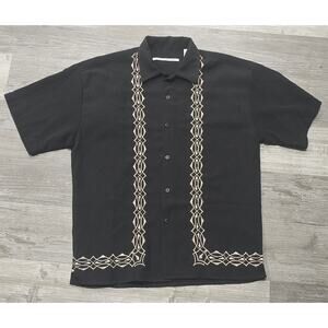 Linea Dome Black Pattered Short Sleeve Button Up Collared Dress Shirt